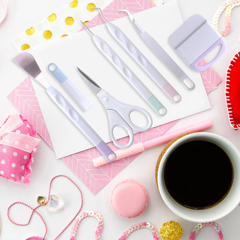 7x Vinyl Weeding Tools Silhouettes Scraper Tweezers Scissor Craft (Red)