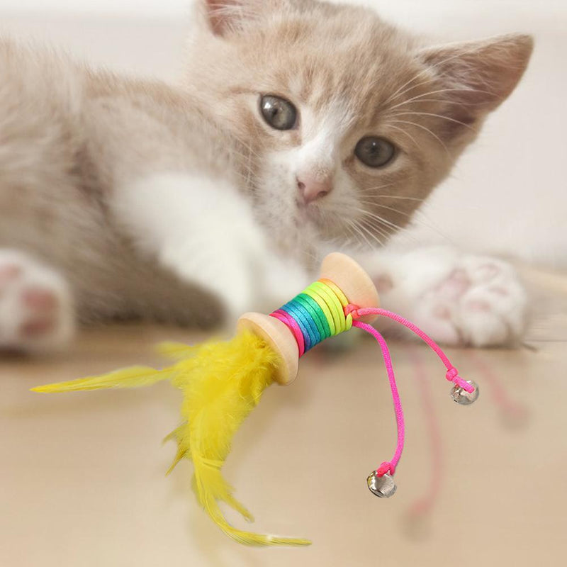 Cat Wooden Rolling Bell Color Feather Sounding Kitten Pet Palying Partner Random