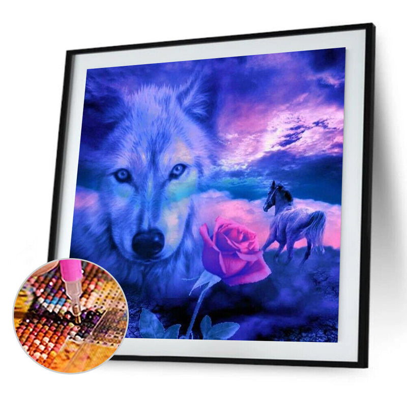 Diamond Painting Wolf Flower Full Round Drill Picture of Rhinestone DIY Drawing