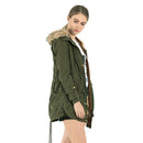 Women Warm Winter Jacket Long Sleeve Coat Parka Outwear Hooded (Green)(L)