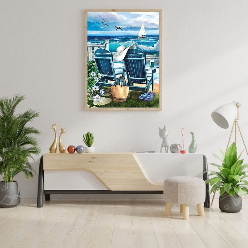 40x50cm Beach Lounge Chair Frameless Oil Paint By Numbers DIY Painting Craft Kit