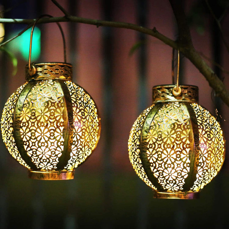 Hollowed Solar Lanterns - Outdoor Hanging Wrought Iron Landscape Lights (A)
