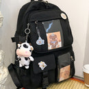Women Fashion Travel Solid Color Patchwork Backapck Knapsack with Cow Pendant