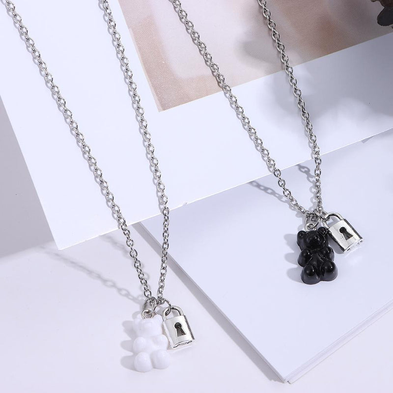 Women Double Chain Bear Pendant Necklace Clavicle Chain Pendant Choker Charm