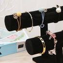 Velvet Bracelet Bangle T-Bar Rack Watch Jewelry Display Stand (Black2 Tier)