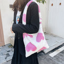 Fashion Women Love Print Plush Messenger Bag Autumn Winter Handbags (Pink)