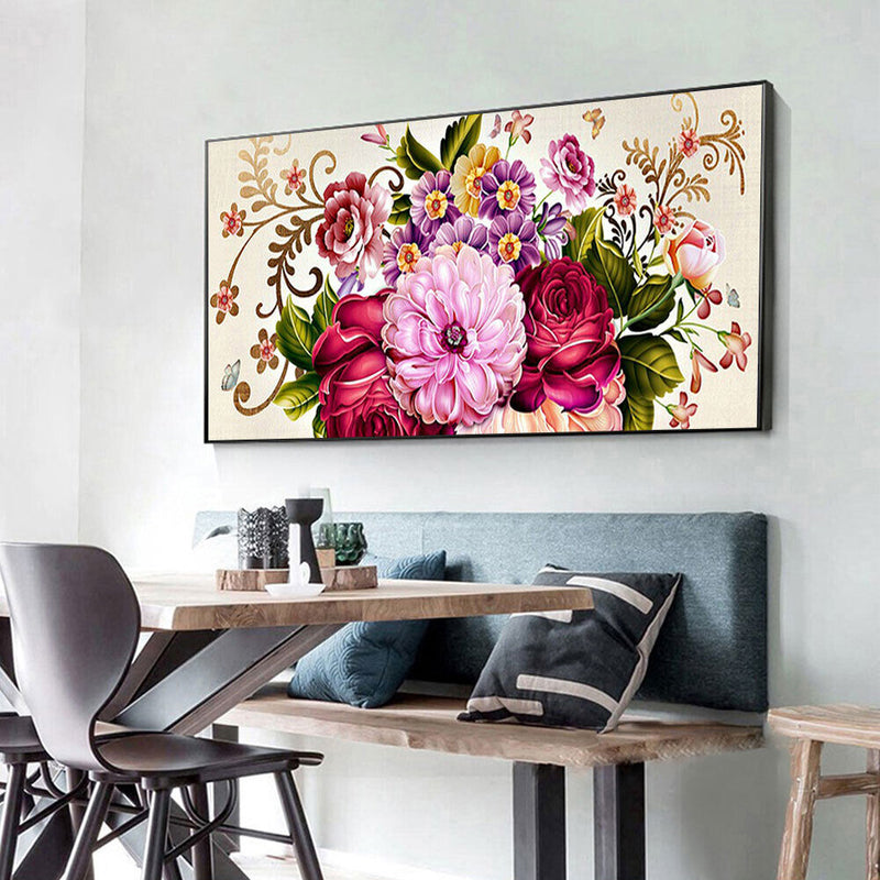 Peony Full Cross Stitch 11CT Cotton Thread Printed Embroidery Kits Hanging Decor