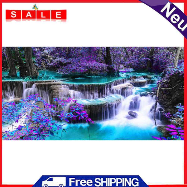 Oil Paint By Numbers Forest Waterfall Frameless Picture Craft Kit for Bedroom