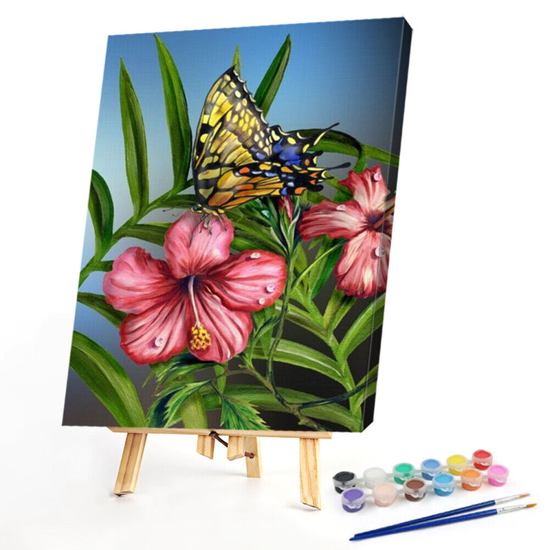 Oil Paint by Numbers Butterfly Flower Canvas Artwork Living Room Picture Decor
