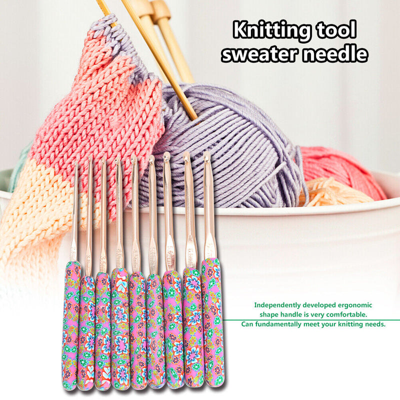9pcs Aluminum Crochet Hooks Set Ceramic Handle Knitting Needles DIY Sewing