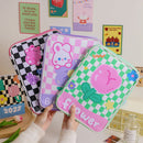 Women Checkerboard Laptop Carrying Case PU Computer Cover Zipper Pouch Gift