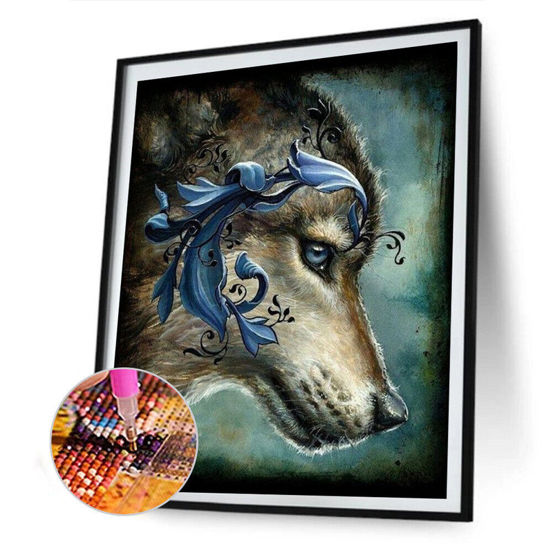 5D Rhinestone DIY Embroided Wolf Head Full Round Drill Diamond Painting Kit