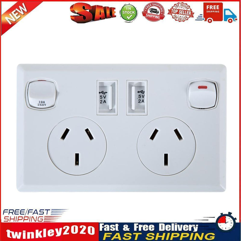 Double USB Australian AU Plug Wall Socket Home Power Point Supply Plate  Newly
