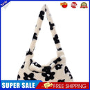 Fashion Women Flower Plush Shoulder Bag Winter Hit Color Handbag (Black)
