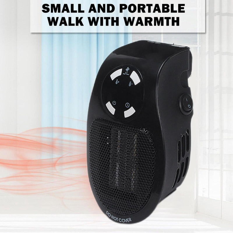 PORTABLE ELECTRIC HEATER UK PLUG IN WALL FAN HEAT SETTING 500W REMOTE CONTROL