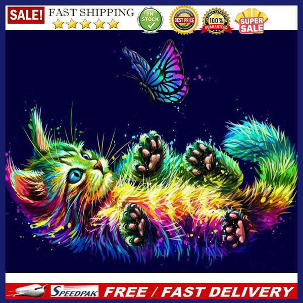 14CT Cat Butterfly Counted DIY Full Cross Stitch Cotton Thread Animal Embro