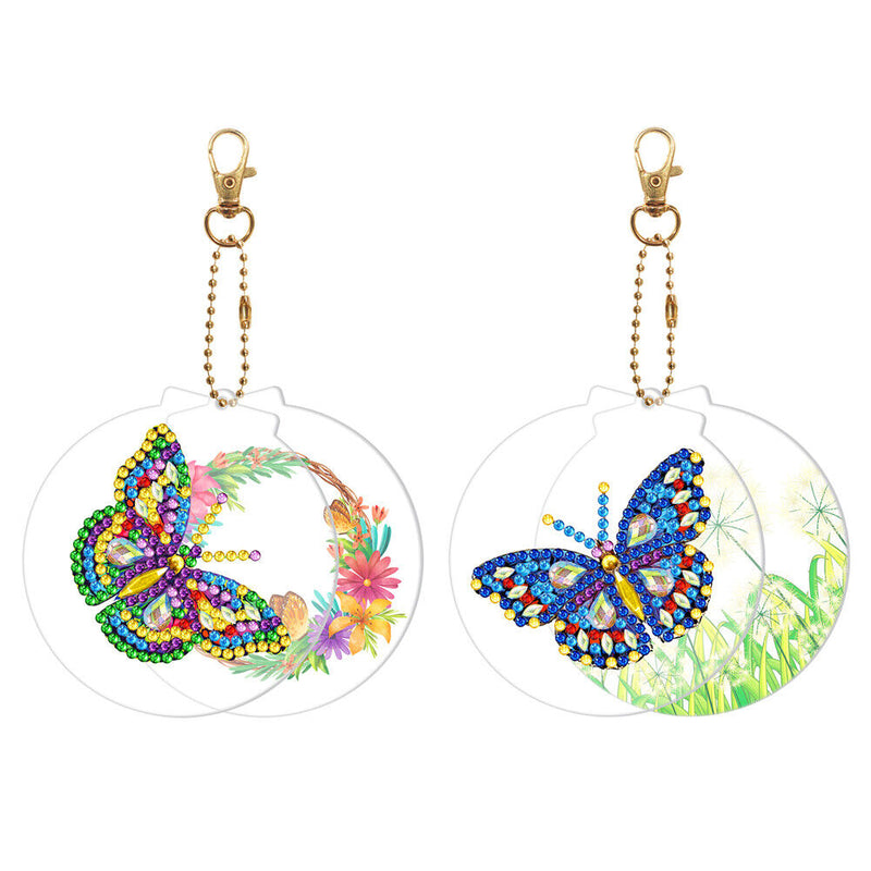 2pcs 5D Diamond Painting Keyring DIY Round Keychain Bag Pendant (YSK205)