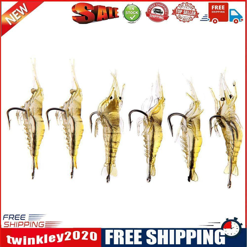 10x6pcs Shrimp Fishing Simulation Soft Prawn Lure Hook Tackle Bait Lures