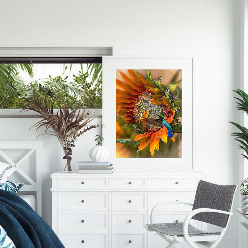 Hand Painted DIY Hummingbird Sunflower Oil Canvas Paint By Numbers Drawing