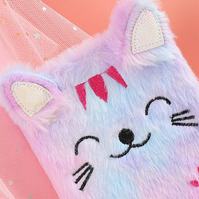 Cartoon Cat Plush Notebook Fluffy Daily Planner Journal Book (Purple) Newly