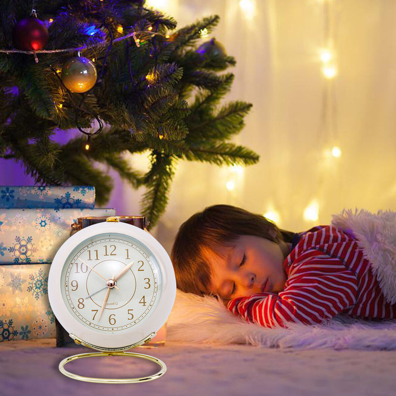 Analog Alarm Clock Battery Operated Non Ticking Small Clock with Night Ligh