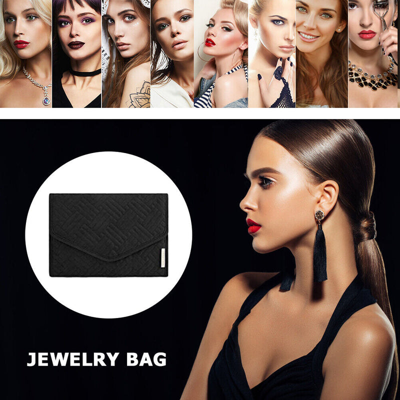 Jewelry Storage Bag Foldable Jewelry Case Durable Polyester Handbag (Black)
