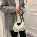 Women Nylon Solid Color Shoulder Bag Zipper Small Crescent Handbag (White)