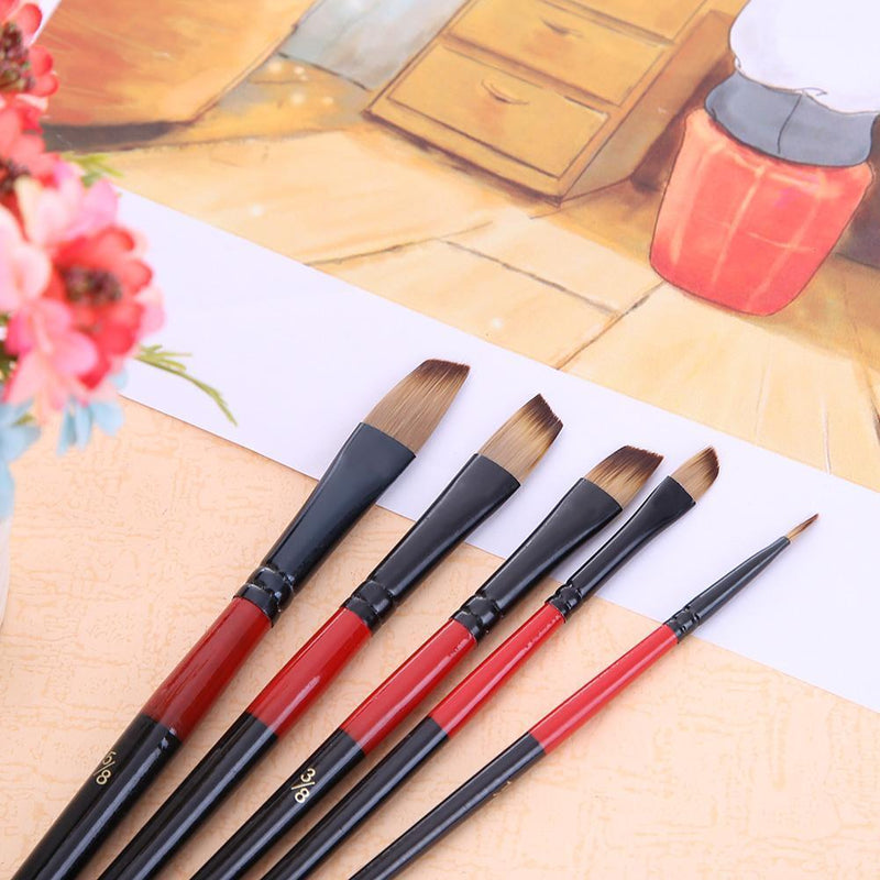 5pcs Nylon Hair Aluminum Tube Paint Brush Watercolor Brush Supply (Oblique)