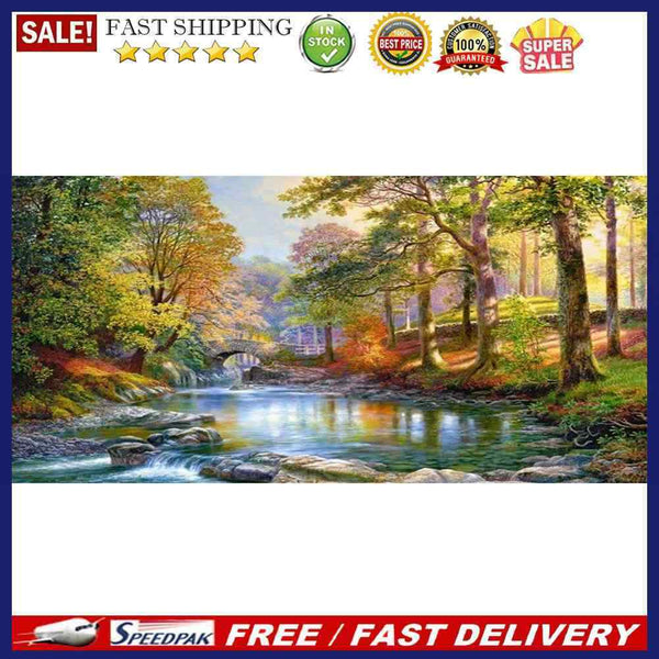 River in Forest Oil Paint By Numbers DIY Handpainted on Canvas Wall Art Pictu