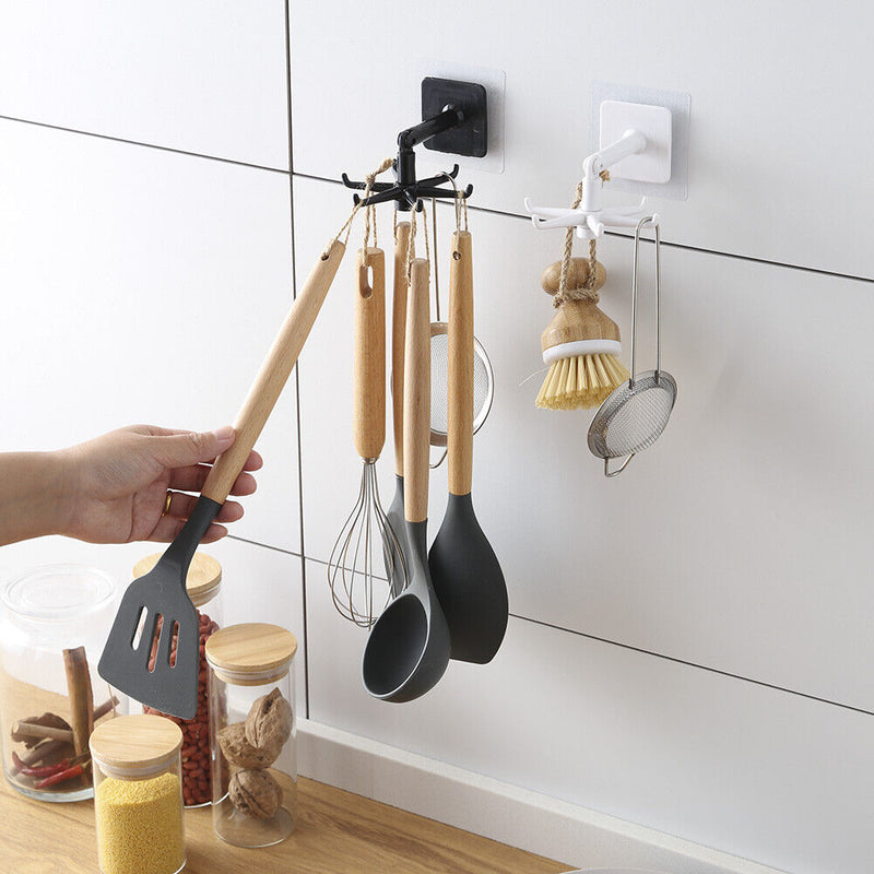 Rotated Kitchen Hooks Adhesive Wall Door Clothes Bag Hanger Racks (Black) Newly