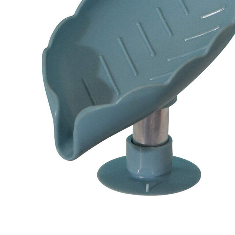 Leaf Shape Soap Drain Holder Punch-Free Toilet Bathroom Tray (Light Blue)