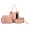 4pcs Set Women Bag Fashion Solid PU Single Shoulder Messenger Bags(Pink)
