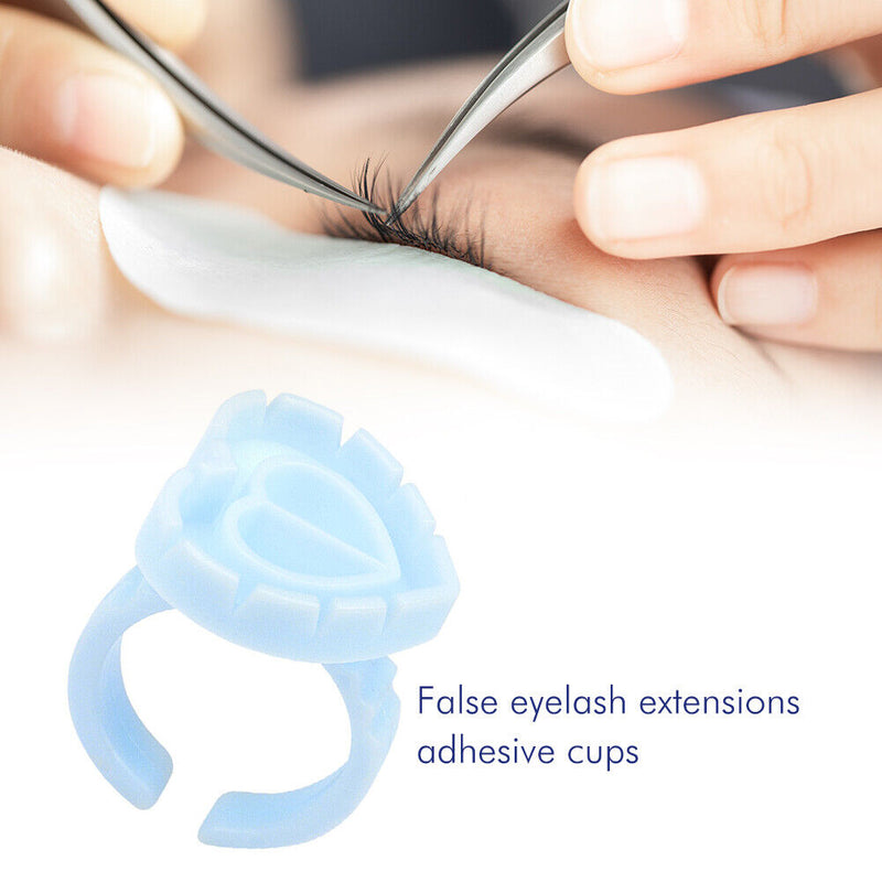 100pcs Heart Eyelash Extension Glue Ring Holder Eyelash Glue Cup (Blue)