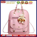 Women Student Preppy Style Cute Bear Pendant Bookbag Backpack(Pink)
