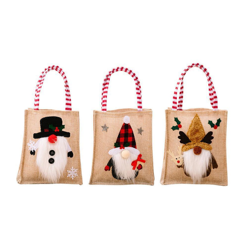 Christmas Decoration Burlap Gift Bag Cartoon Handbag for Candy Containers (B)