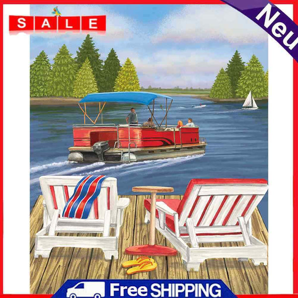 Lakeside Lounge Oil Paint By Numbers DIY Handpainted Home Decoration Unframed