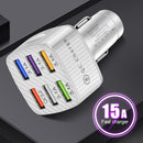 15A 6 Ports USB Car Charger QC3.0 Fast Charging Cell Phone Adapter (White) Newly