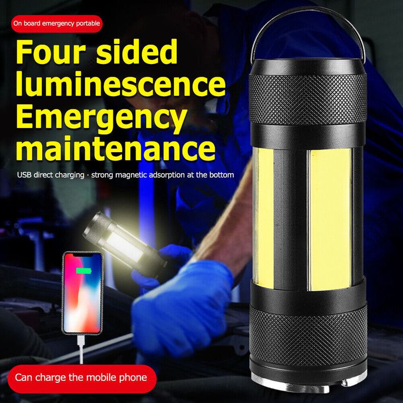 USB Rechargeable COB Flashlight Handy Light Lamp Carabiner Camping Out