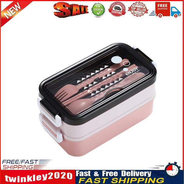 Lunch Bento Box Microwave Heating Split Double Layer Food Storage (Pink) Newly