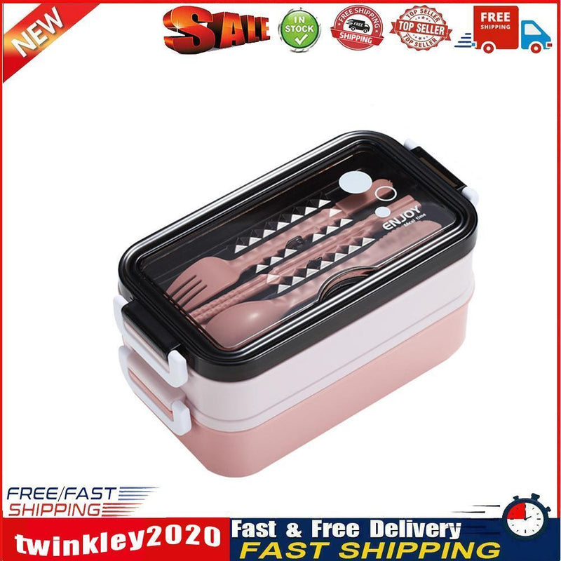 Lunch Bento Box Microwave Heating Split Double Layer Food Storage (Pink) Newly