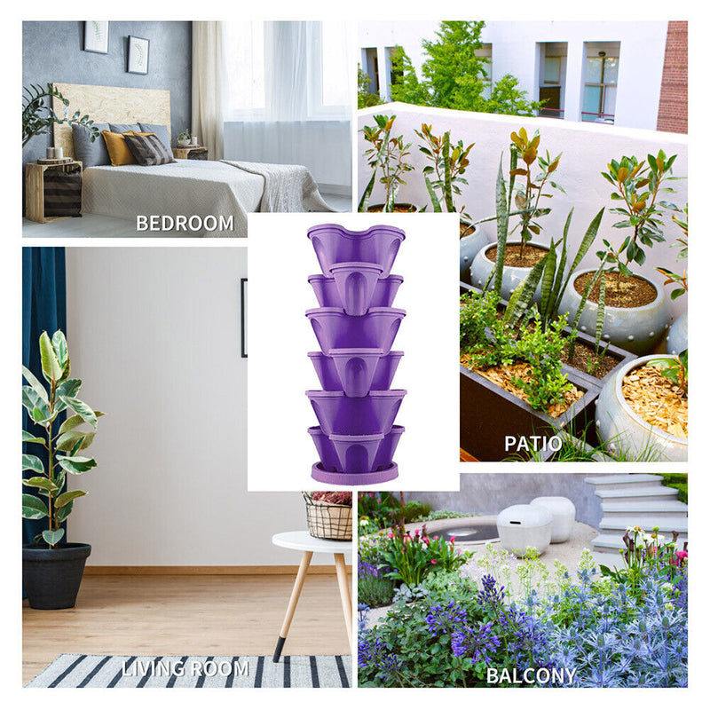Strawberry Planter Pot Stackable Flowerpots Plants Seedling Holder (Purple)