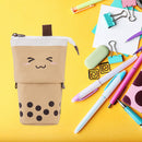 Retractable Milk Tea Pencil Case Stationery Storage Pen Holder (Brown) Newly