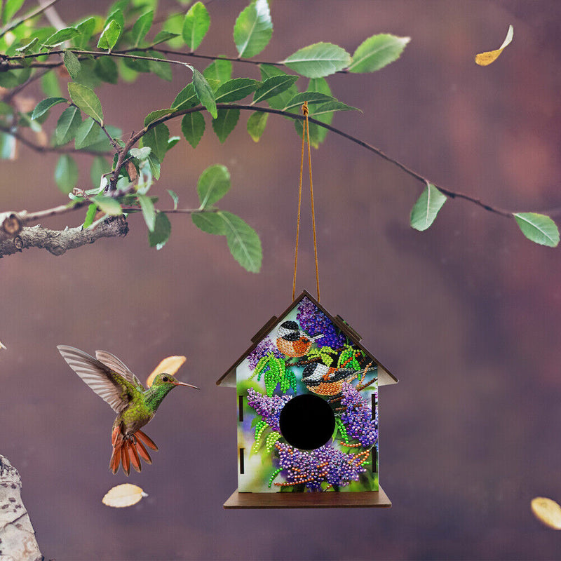 Wooden Bird House DIY Diamond Painting Bird Nest Hut Parrot Cage Indoor Outdo
