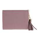 Women PU Leather Short Folding Wallet Tassel Card Coin Purse(Bean Red)