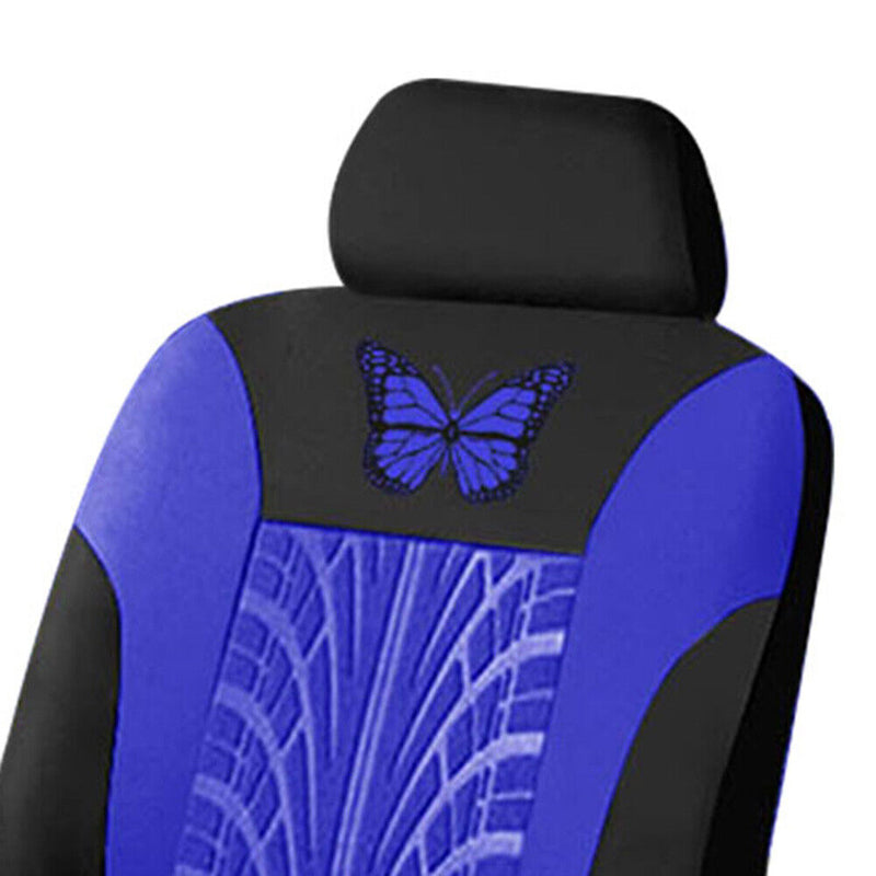 Car Seat Cover Set Butterfly Pattern PU Leather for 1 Bucket Seat (Blue) Newly
