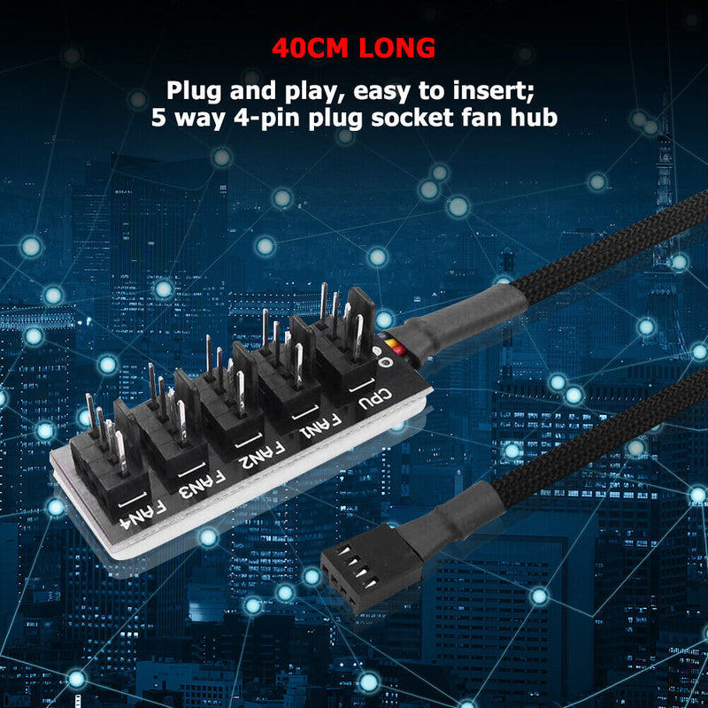 1 to 5 Way 4-Pin PWM CPU Cooler Fan PC Case Fan Sleeve Power Cable Hub Splitter