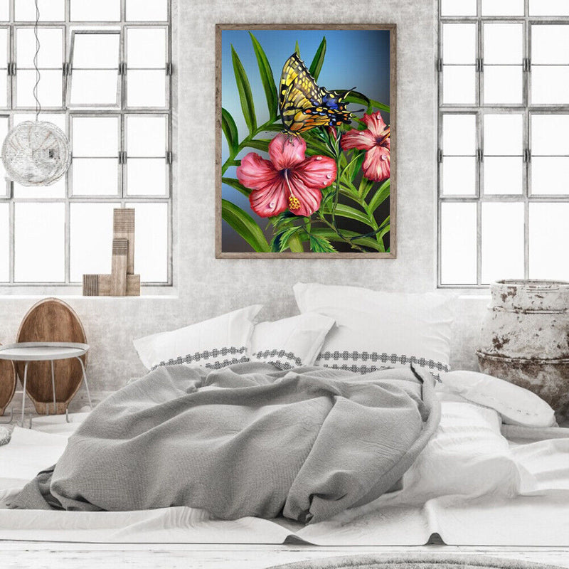 Oil Paint by Numbers Butterfly Flower Canvas Artwork Living Room Picture Decor
