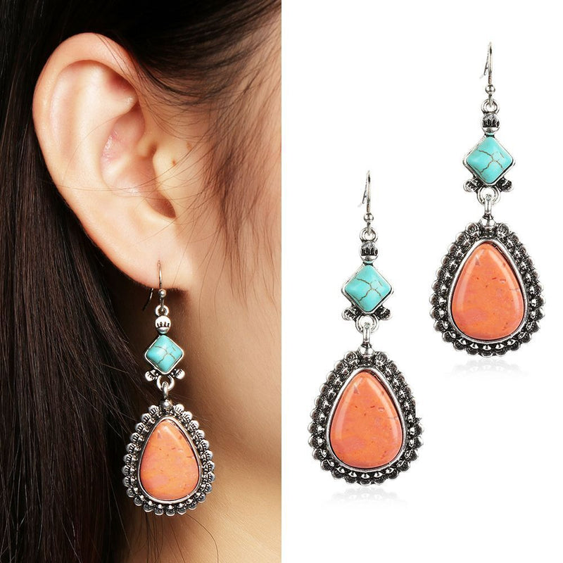 Wedding Jewelry Boho Women Turquoise Earrings Dangle Ear Stud Hook  Tibetan