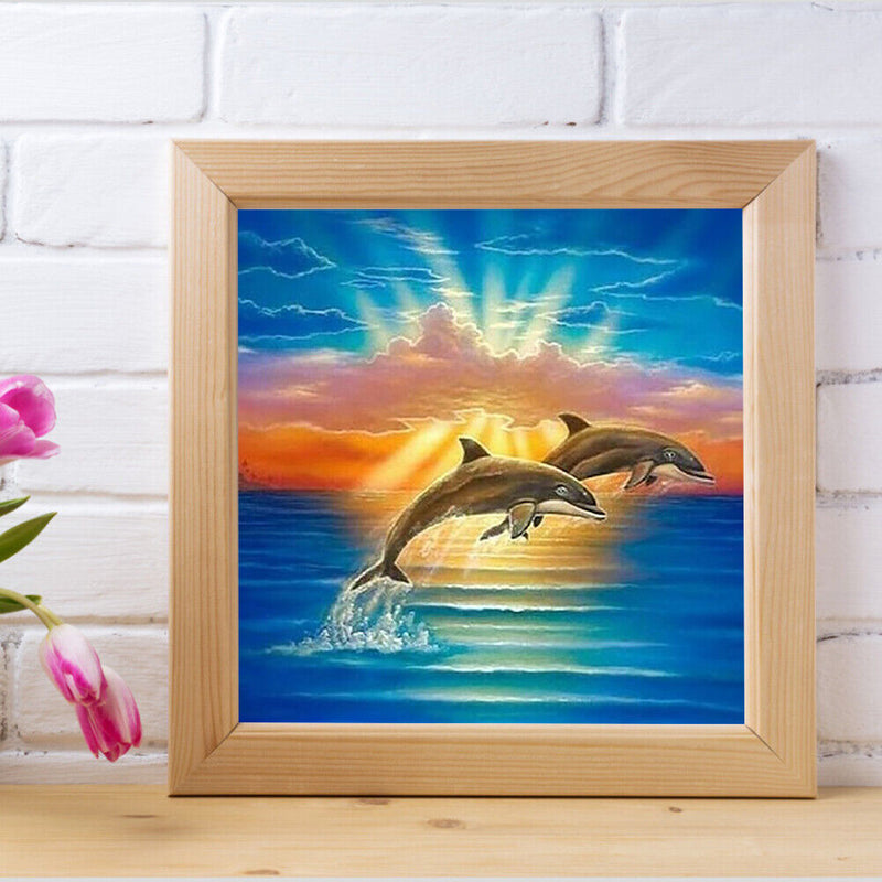 Jumping Dolphin Full Round Drill DIY Mosaic Diamond Painting Rhinestone Decor