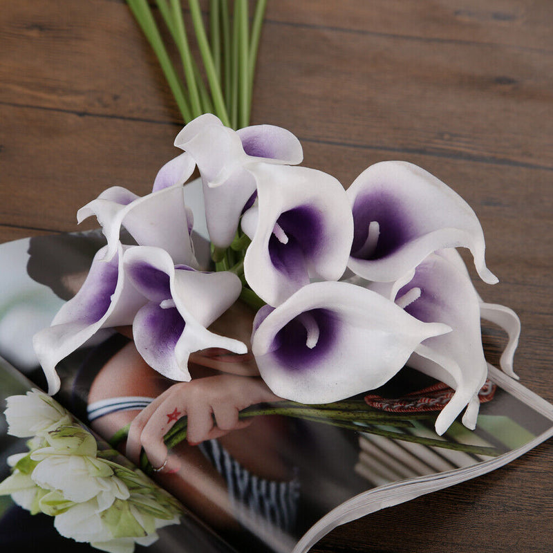10pcs Calla Bridal Wedding Bouquet  Latex Real Feeling Flower Purple